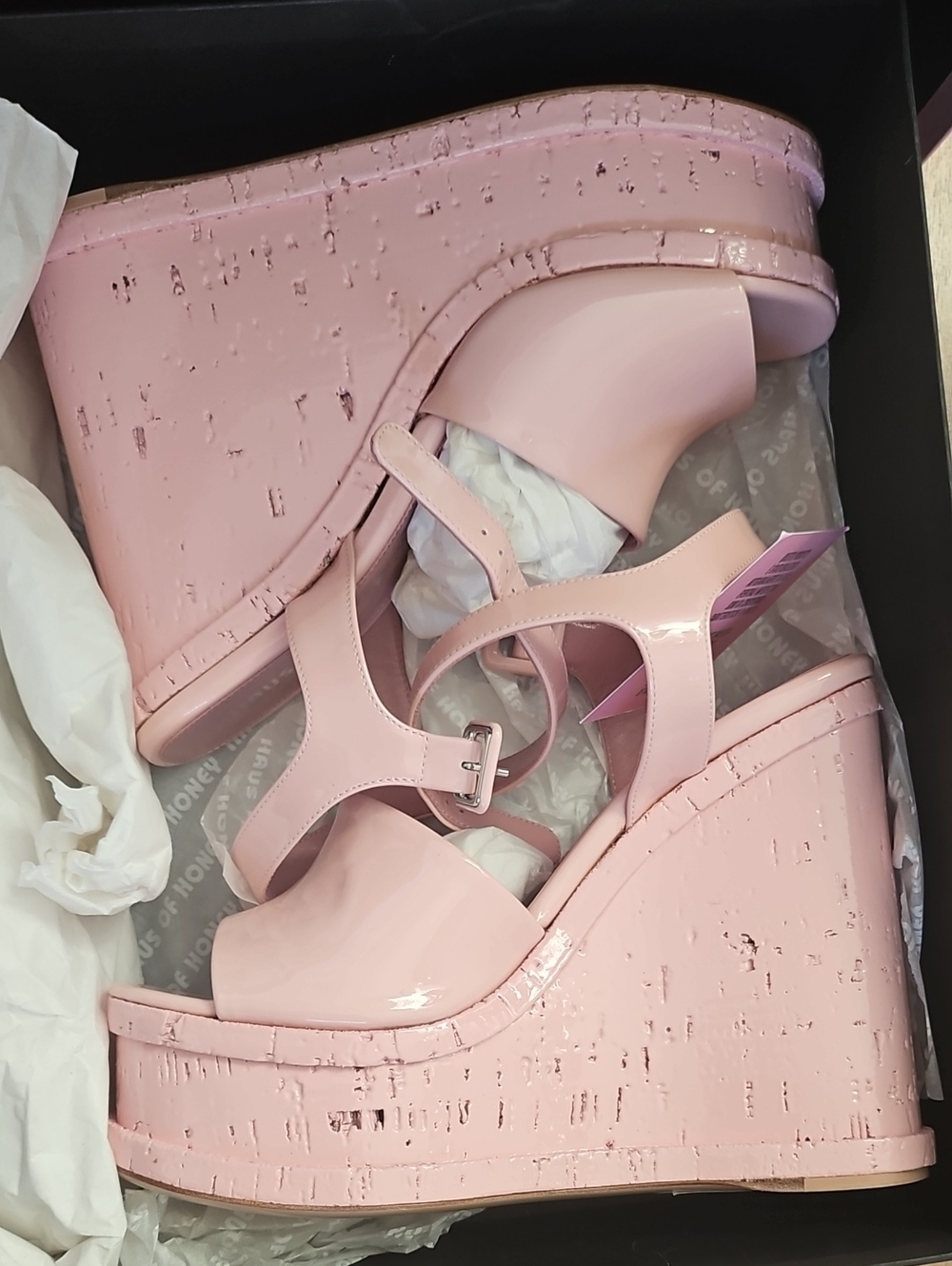 Haus Of Honey Pink Patent Platform Wedge Sandals Sz 8